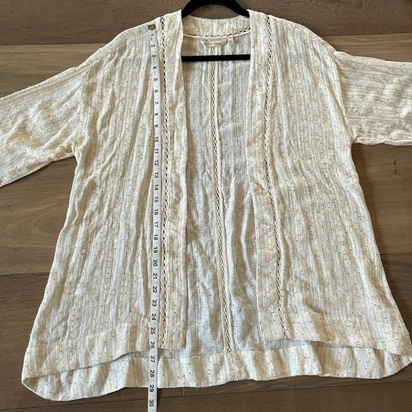 Soft Surroundings Loose Weave Ivory Gold Sequin Cardigan Boho Relaxed Top Sz XS - Picture 9 of 9